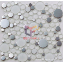 Round Super White Crystal Mix Stainless Steel Mosaic Tile (CFC253)